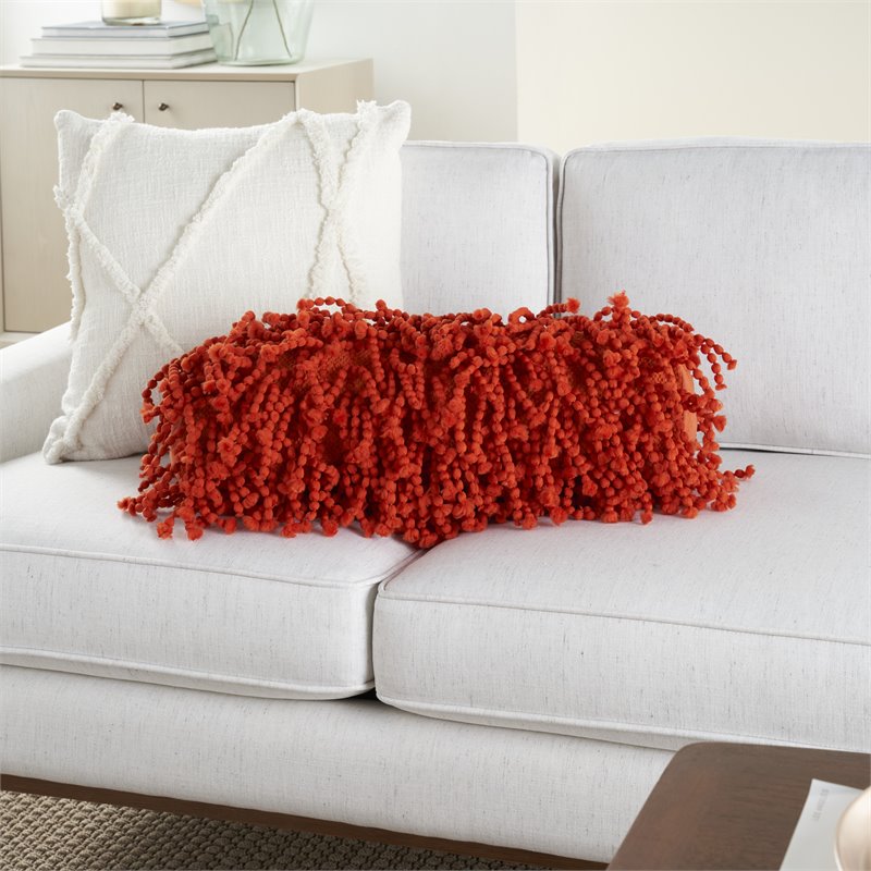 Mina Victory Shag Hand Knotted Fugga Modern Polyester Throw Pillow in Orange