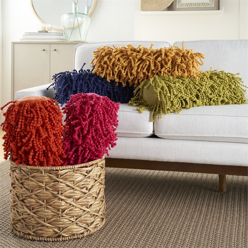 Mina Victory Shag Hand Knotted Fugga Modern Polyester Throw Pillow in Orange