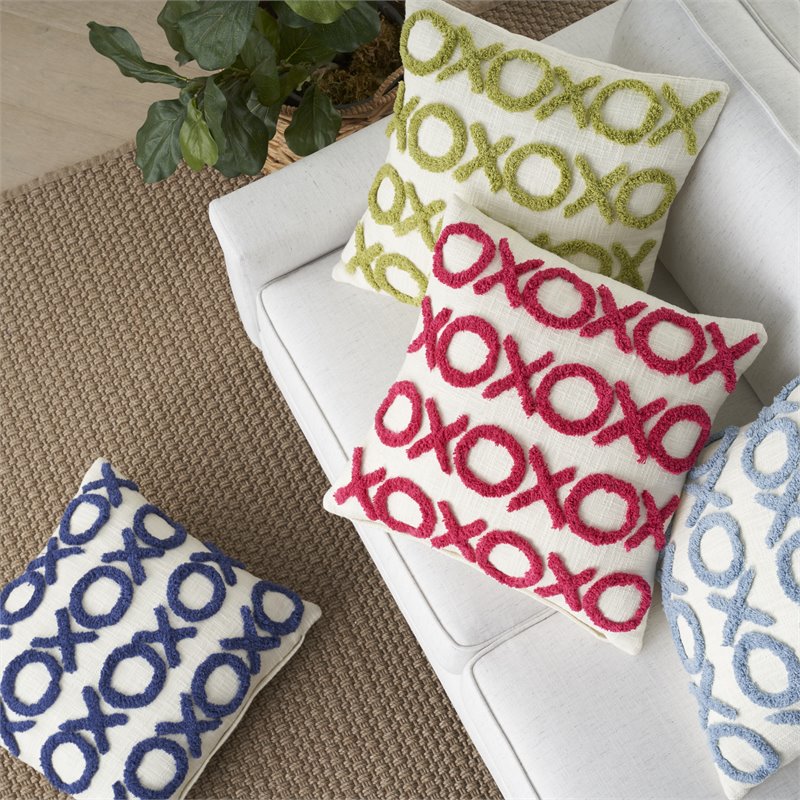 Mina Victory Life Styles Square Cotton Tufted Lines Throw Pillow in Blue Ink