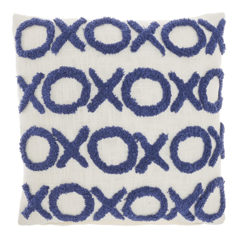 Mina Victory Life Styles Square Cotton Tufted Lines Throw Pillow in Blue Ink