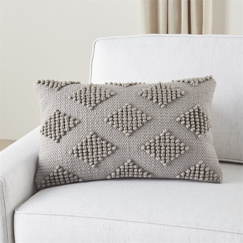Mina Victory Life Styles Cotton Woven Diamonds Throw Pillow in Light Gray