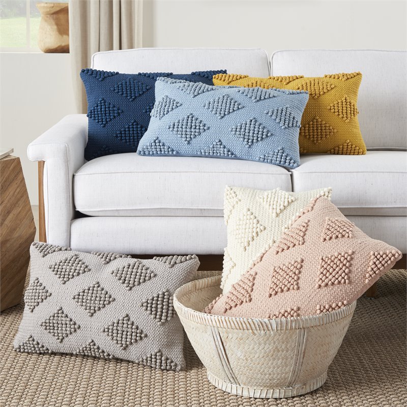Mina Victory Life Styles Cotton Woven Diamonds Throw Pillow in Light Gray