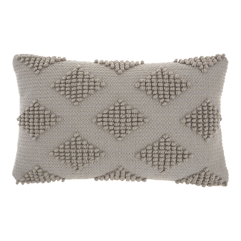 Mina Victory Life Styles Cotton Woven Diamonds Throw Pillow in Light Gray