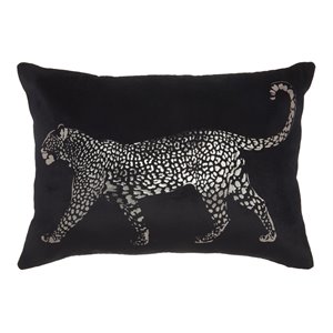 Mina Victory Luminescence Cotton Metallic Leopard Throw Pillow in Black