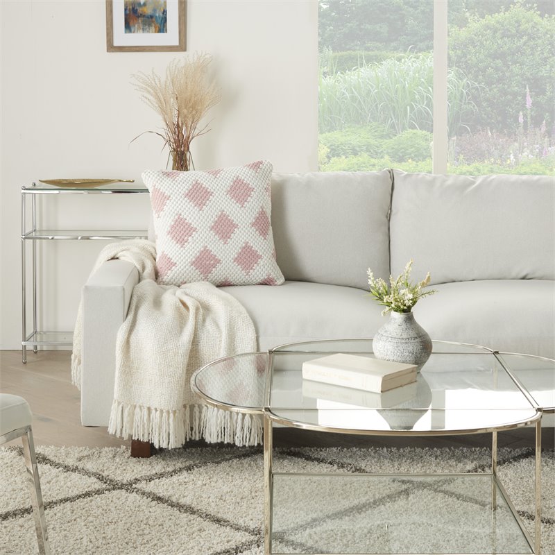 Mina Victory Life Styles Square Cotton Woven Diamonds Throw Pillow in Blush Pink