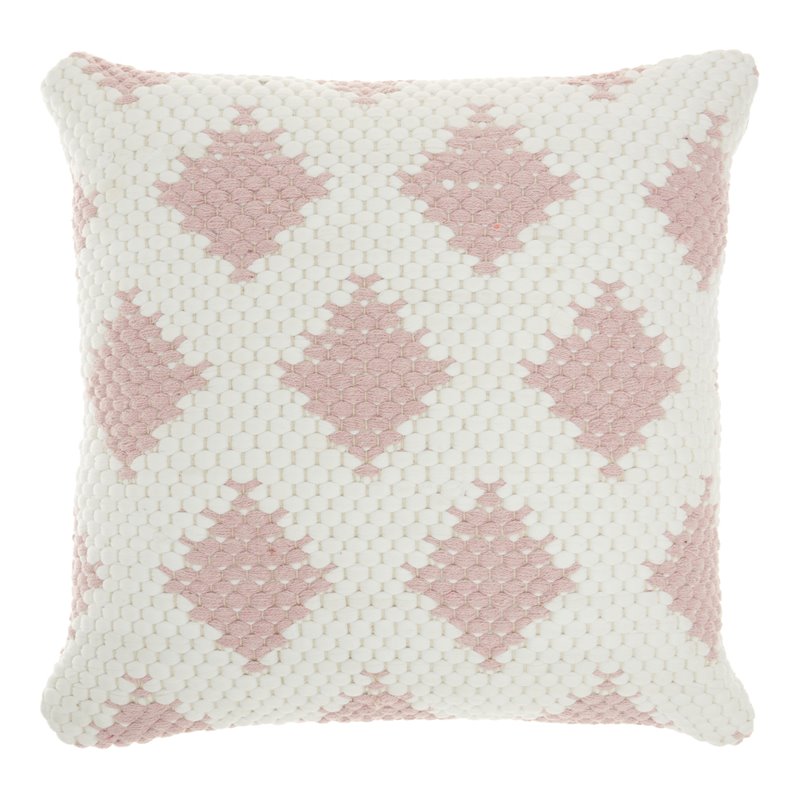 Mina Victory Life Styles Square Cotton Woven Diamonds Throw Pillow in Blush Pink