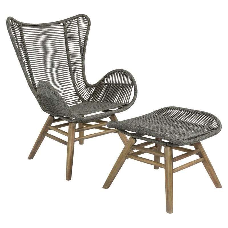 Seasonal Living Explorer Oceans 2-piece Wood Chair and Ottoman in Mixed Gray