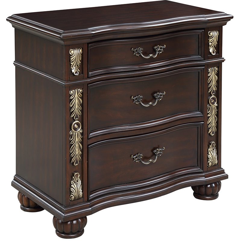 New Classic Furniture Maximus Solid Wood 3-Drawer Nightstand in Madeira Brown