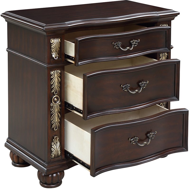 New Classic Furniture Maximus Solid Wood 3-Drawer Nightstand in Madeira Brown
