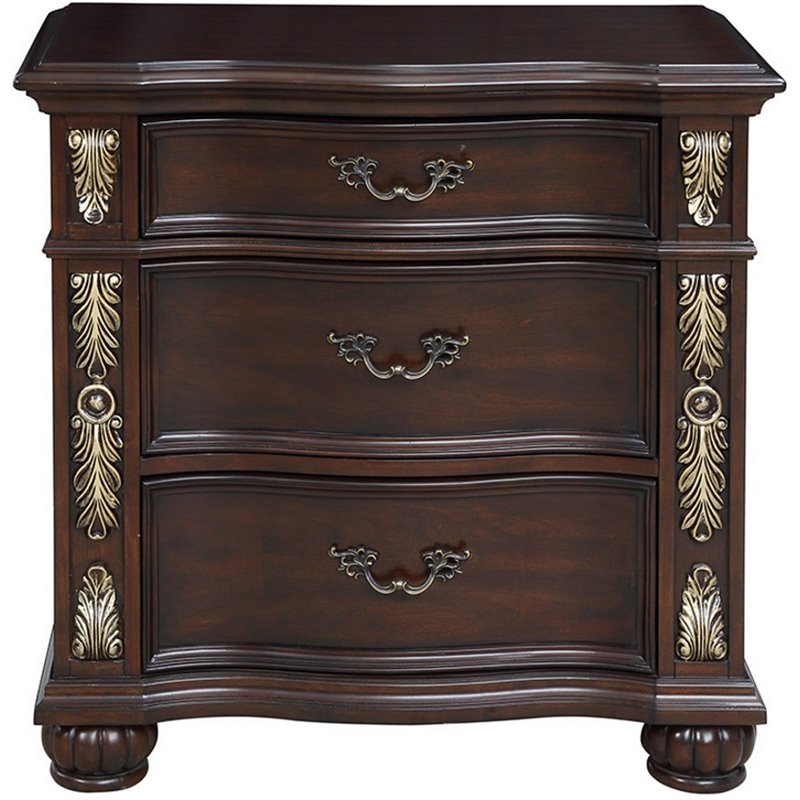 New Classic Furniture Maximus Solid Wood 3-Drawer Nightstand in Madeira Brown