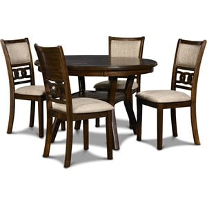 New Classic Furniture Gia Solid Wood 5-Piece Round Dining Set in Cherry Brown
