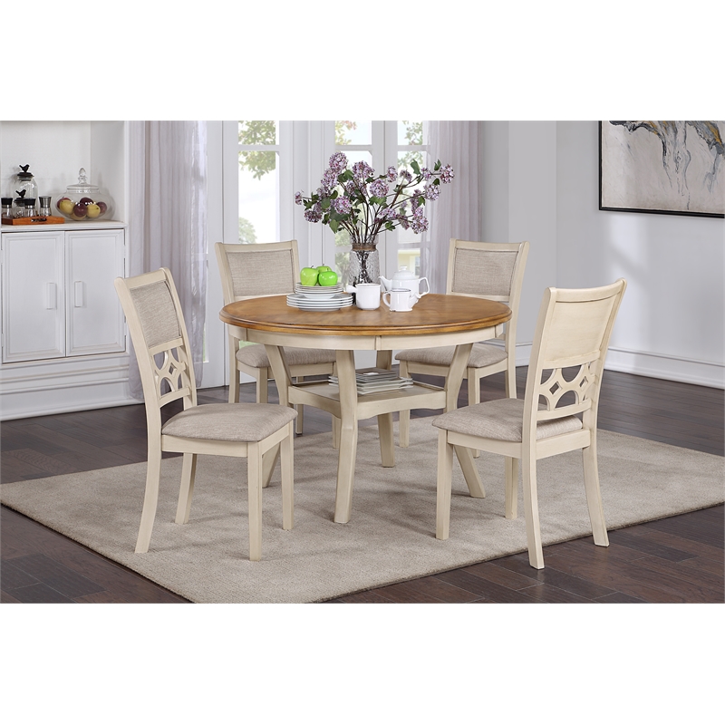 New Classic Furniture Mitchell Solid Wood 5Pc Dining Set in White/Brown Bisque