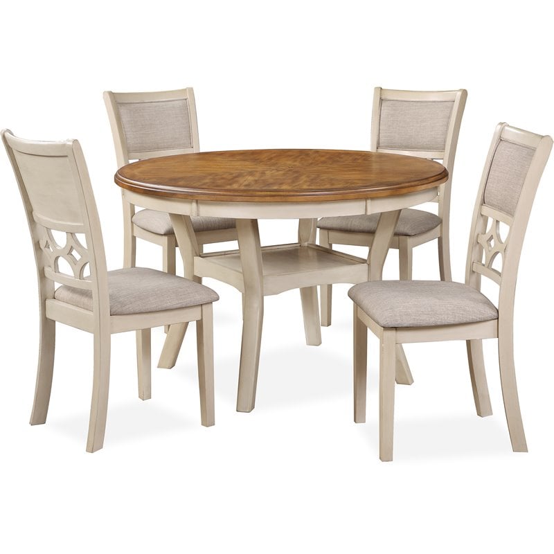 New Classic Furniture Mitchell Solid Wood 5Pc Dining Set in White/Brown Bisque