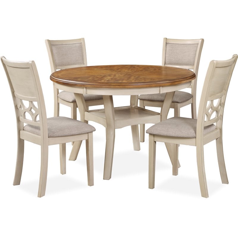 New Classic Furniture Mitchell Solid Wood 5Pc Dining Set in White/Brown Bisque