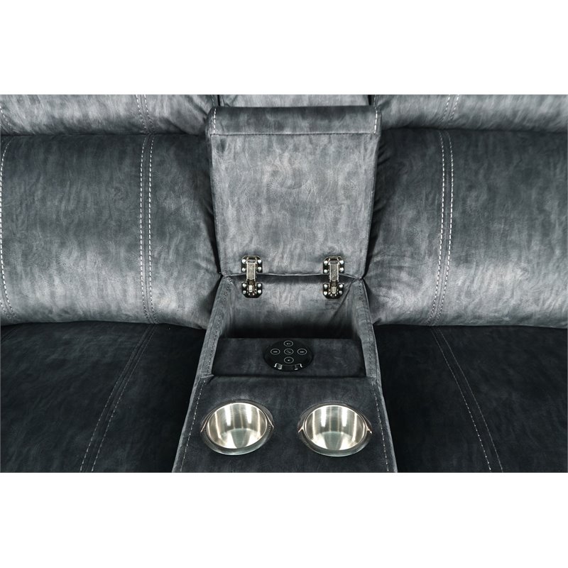 New Classic Furniture Tango Fabric Power Console Loveseat in Shadow Gray