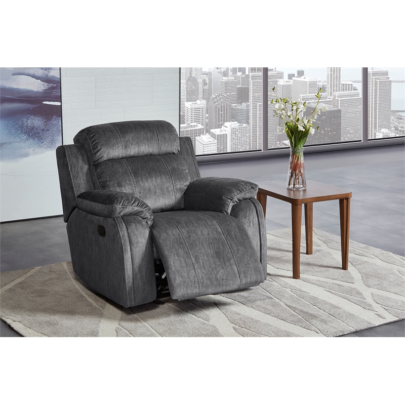 New Classic Furniture Tango Polyester Fabric Glider Recliner in Shadow Gray