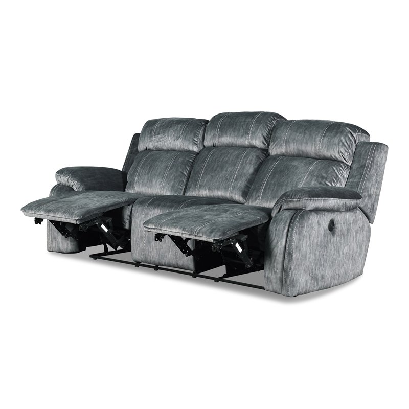 New Classic Furniture Tango Polyester Fabric Power Recliner Sofa in Shadow Gray