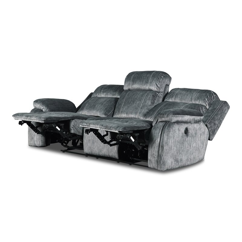 New Classic Furniture Tango Polyester Fabric Power Recliner Sofa in Shadow Gray
