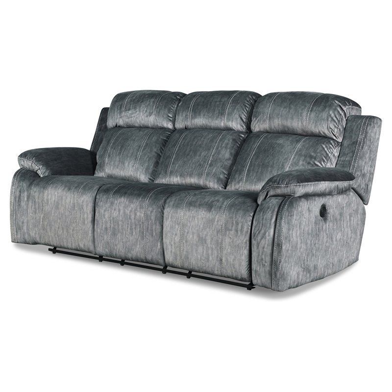 New Classic Furniture Tango Polyester Fabric Power Recliner Sofa in Shadow Gray