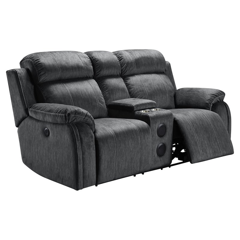 New Classic Furniture Tango Fabric Console Loveseat w/ Speaker in Shadow Gray