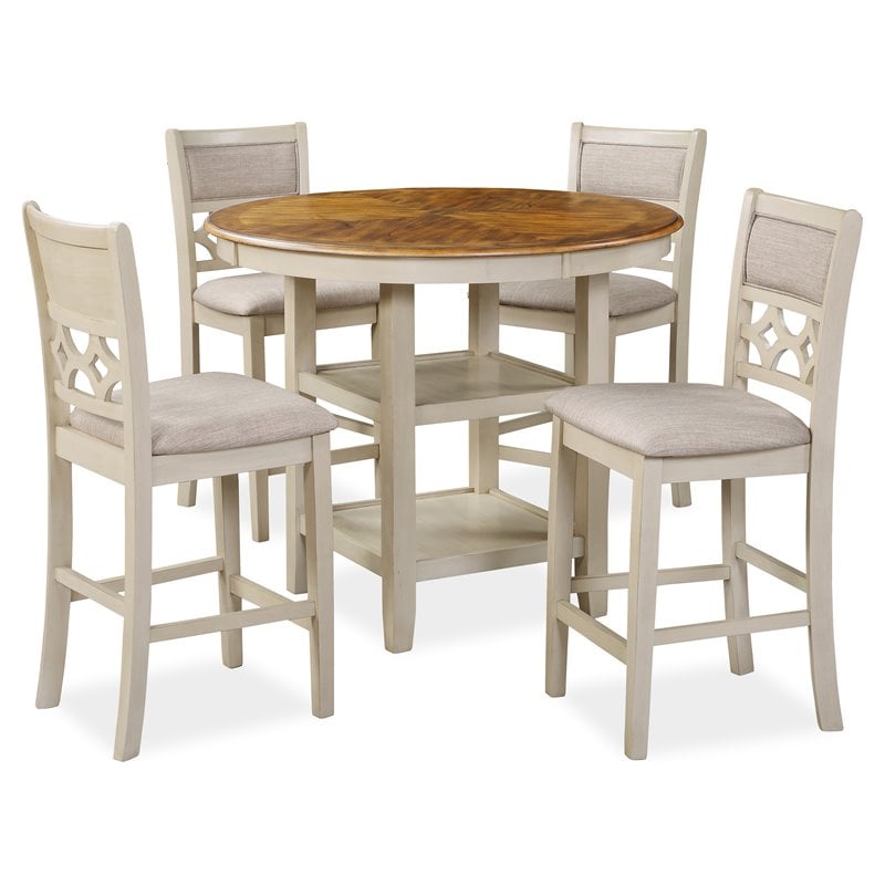 New Classic Furniture Mitchell 5-Piece Solid Wood Counter Set in Brown