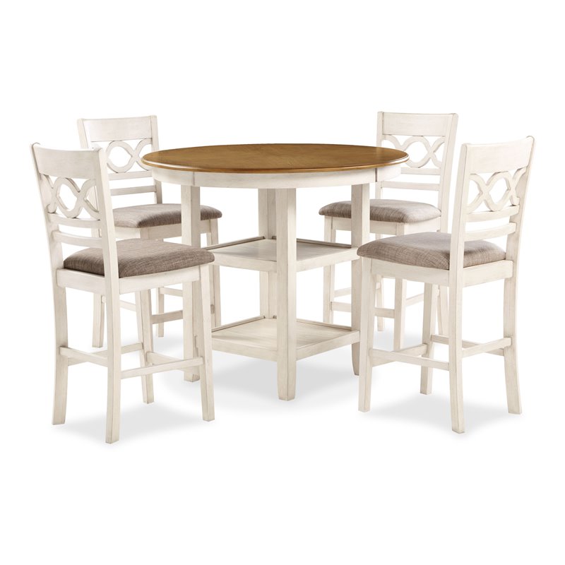 New Classic Furniture Cori 5-Piece Solid Wood Counter Dining Set in Brown/White