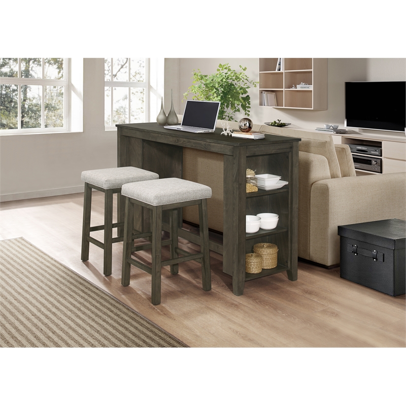 New Classic Furniture Churon Solid Wood Gathering Bar Table and 2 Stools - Brown