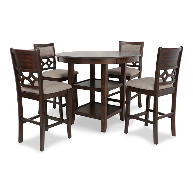 New Classic Furniture Mitchell 5-Piece Transitional Wood Counter Set in Cherry