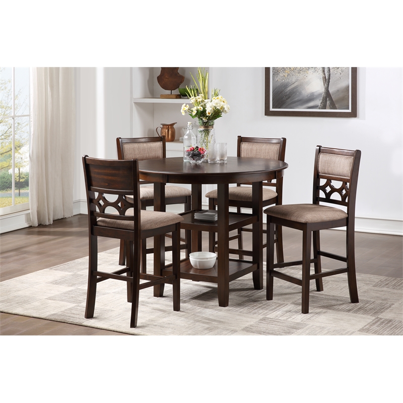 New Classic Furniture Mitchell 5-Piece Transitional Wood Counter Set in Cherry