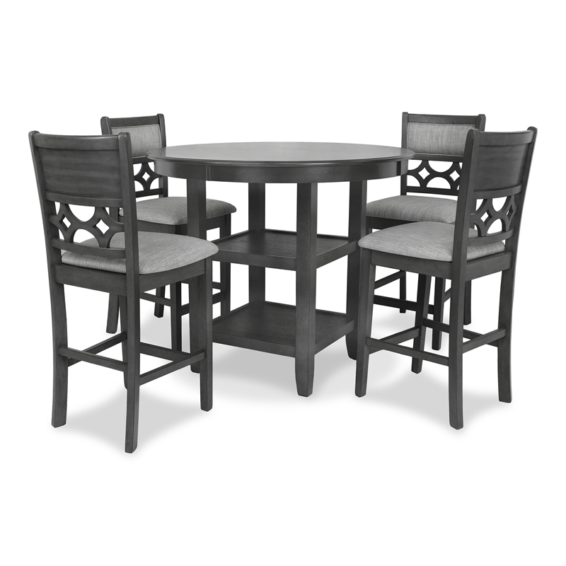 New Classic Furniture Mitchell 5-Piece Transitional Wood Counter Set in Gray