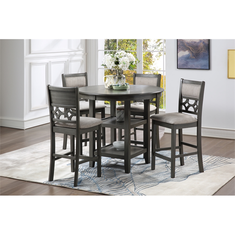 New Classic Furniture Mitchell 5-Piece Transitional Wood Counter Set in Gray