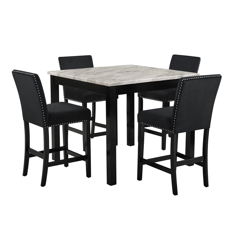 New Classic Furniture Celeste 5-Piece Faux Marble & Wood Counter Set in Black
