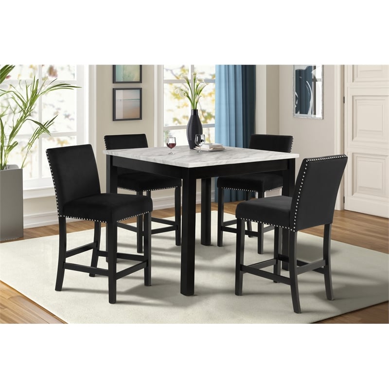 New Classic Furniture Celeste 5-Piece Faux Marble & Wood Counter Set in Black