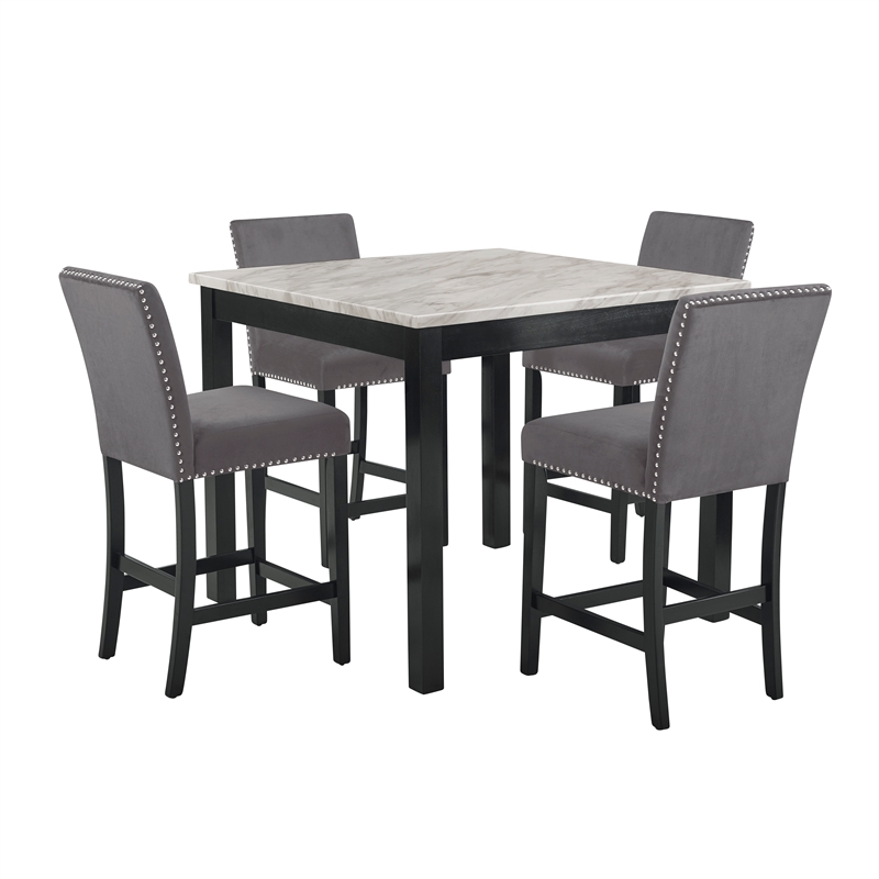 New Classic Furniture Celeste 5-Piece Faux Marble & Wood Counter Set in Gray