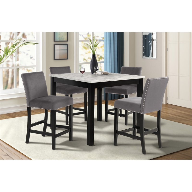 New Classic Furniture Celeste 5-Piece Faux Marble & Wood Counter Set in Gray