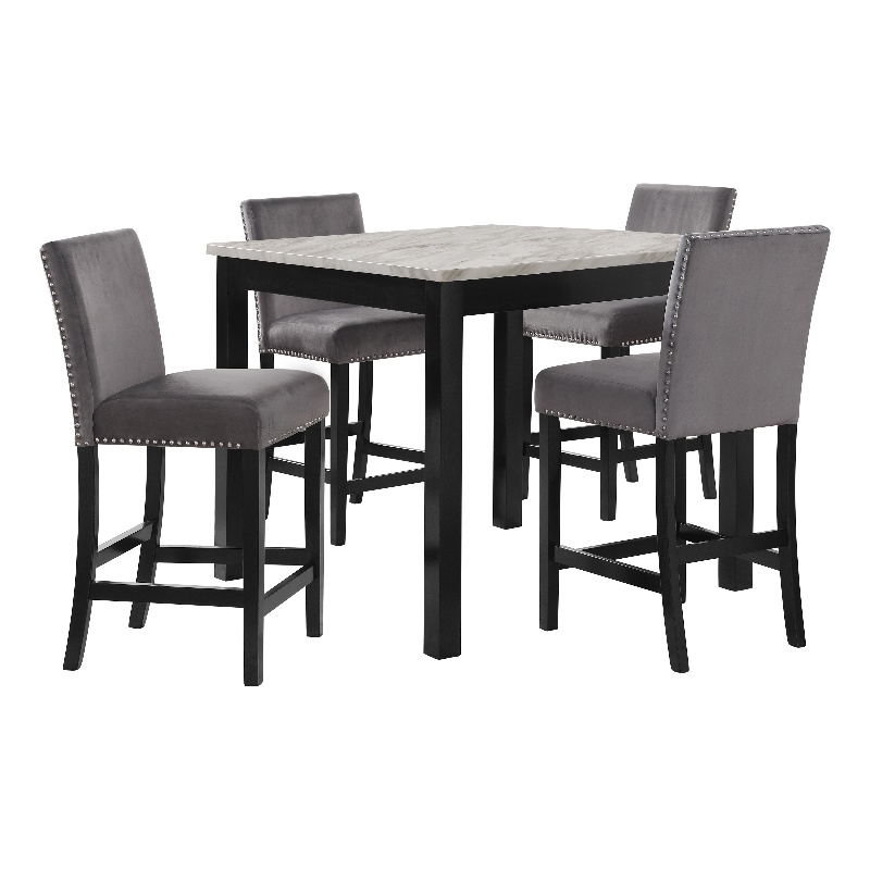 New Classic Furniture Celeste 5-Piece Faux Marble & Wood Counter Set in Gray