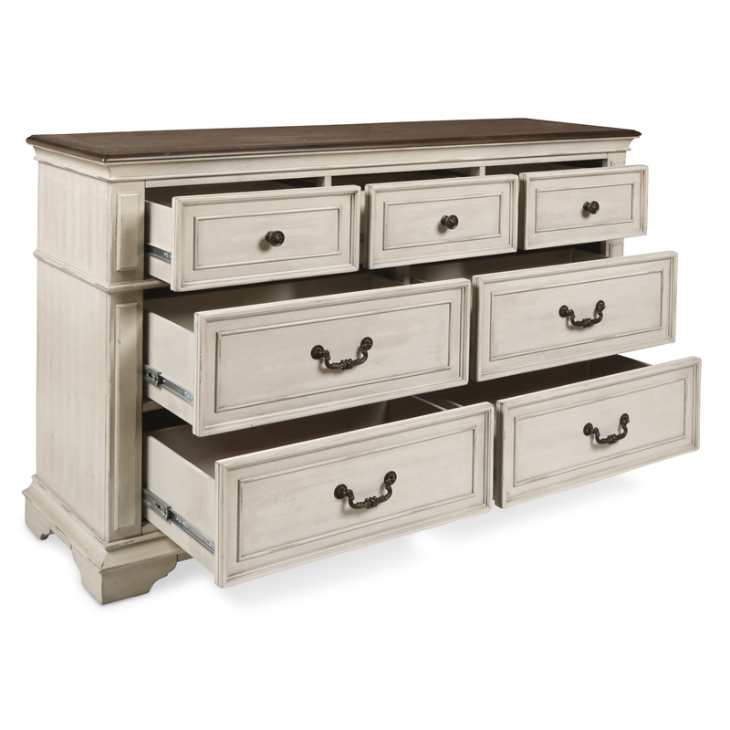 New Classic Furniture Anastasia 7-Drawer Solid Wood Dresser in Antique White