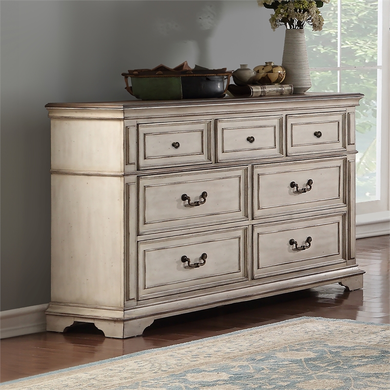 New Classic Furniture Anastasia 7-Drawer Solid Wood Dresser in Antique White