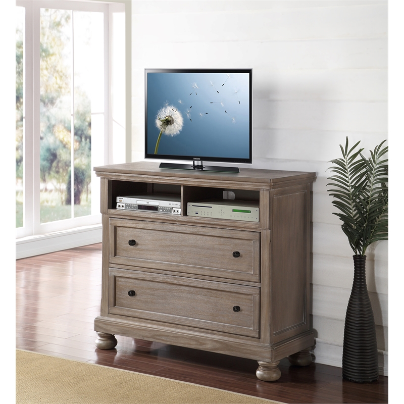 New Classic Furniture Allegra 2-Drawer Wood Media Console in Pewter