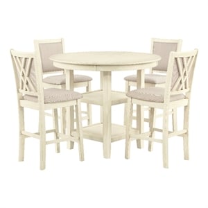 New Classic Furniture Amy 5PC Round Wood Counter Set w/ 4 Chairs in Bisque Beige