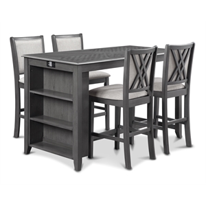 New Classic Furniture Amy 5-Piece Rectangle Wood & Fabric Counter Set in Gray