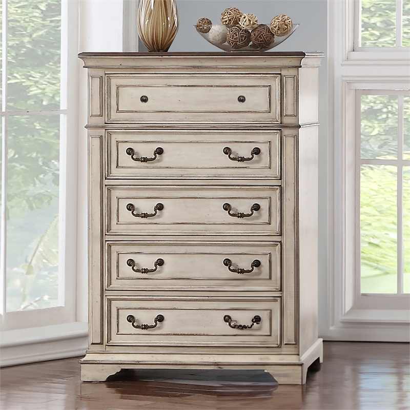 New Classic Furniture Anastasia 5-Drawer Wood Chest in Antique White