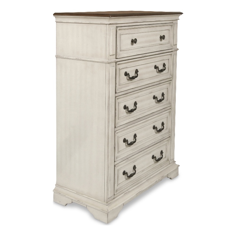 New Classic Furniture Anastasia 5-Drawer Wood Chest in Antique White