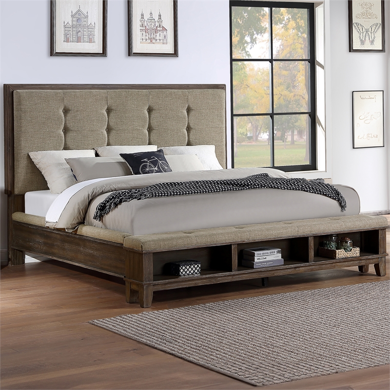 New Classic Furniture Cagney Traditional Wood & Fabric King Bed in Brown