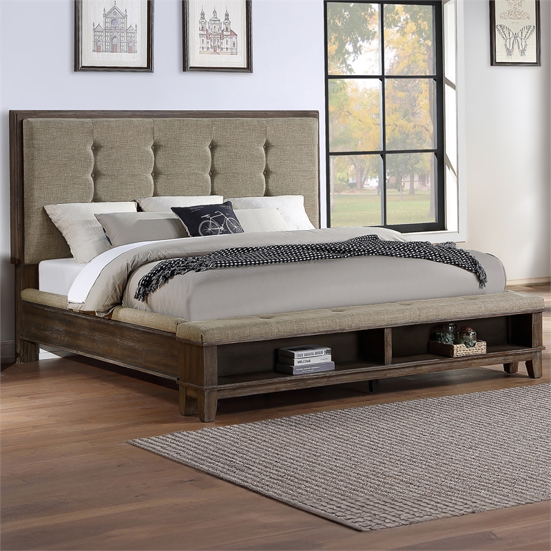 New Classic Furniture Cagney Traditional Wood & Fabric Queen Bed in Brown