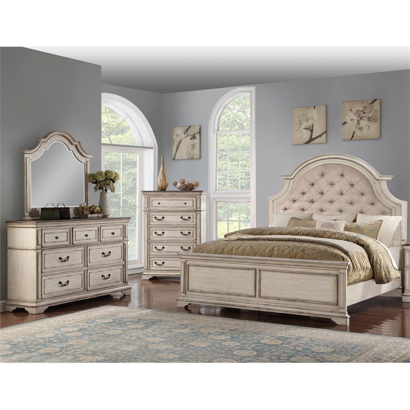 New Classic Anastasia 4-Piece Wood Cal King Bedroom Set with Chest in Ant White