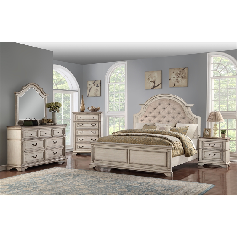 New Classic Anastasia 5-Piece Wood California King Bedroom Set in Ant White