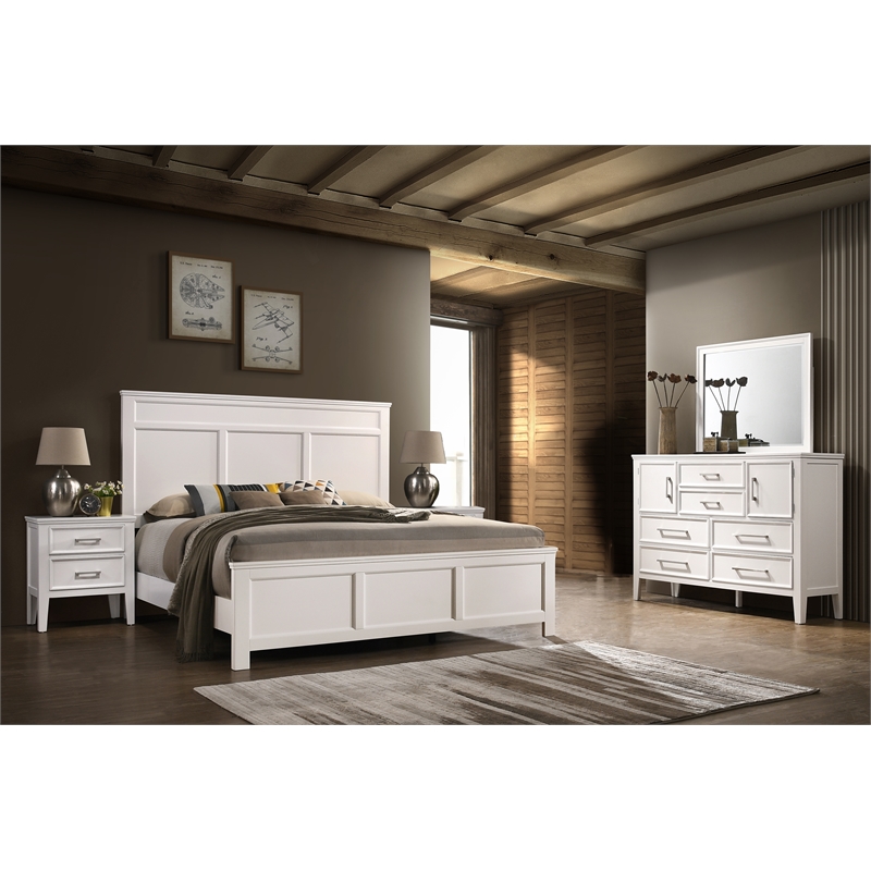 New Classic Andover 5-Piece Wood King Bedroom Set with 2 Nightstands in White