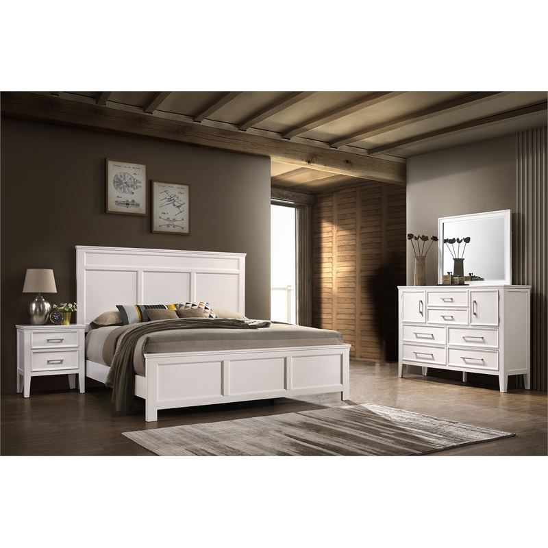 New Classic Andover 4-Piece Wood Queen Bedroom Set with Nightstand in White