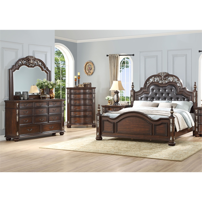 New Classic Maximus 4-PC Wood King Bedroom Set with Chest in Madeira Brown